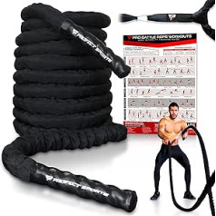 Pro Battle Ropes with Anchor Strap Kit - Improved Durable Protective Cover - 100% Polyester Dacron Heavy Battle Rope for Strength Training, Cardio Workout, Crossfit, Fitness Exercise Rope