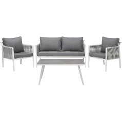 Lounge Set für 4 Personen mit Seilbespannung Aluminium weiß Auflagen grau Latina