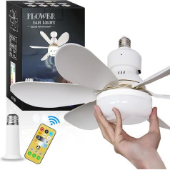 RRBEST Ceiling Fan with LED Light and Remote Control, E26/E27 Quiet Ceiling Fan with Lamp, Bedroom Dimmable Ceiling Fans Lamp, 40 W Socket Fan with Light for Living Room