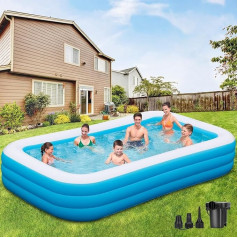 ZEUSFIRE Inflatable Pool, Paddling Pool for Children and Adults, Garden, Backyard, Summer Water Party Swimming Pool, 330 x 182 x 55 cm, Thickened Family Inflatable Pool - Rectangular