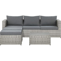 Beliani Sabbia Left-Sided Lounge Set Polyrattan Grey 2 Ottoman Cushions Coffee Table