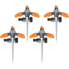 Brandson - 4 x Rasensprinkler 3 Fach mit Erdspieß – Rasensprenger 360 Grad - Flächenregner Sprühregner - Sprinkler mit 3 Arm – Einstellbarer Winkel 45° bis 90° - Reichweite bis zu 7m