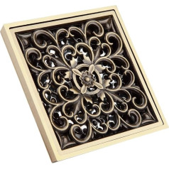 Mumusuki Art Carved Antique Brass 10cm Shower Floor Drain Bathroom Waste Drain Strainer Cover Grate (Type 1)