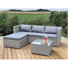 GSD Victoria Rattan Garden Furniture Corner Sofa Lounge Chase Set - Modular 4-Piece Indoor / Outdoor - 3 Colours to Choose From (Grey)