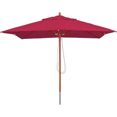 Mendler Gastronomy HWC-C57 Wooden Parasol, Garden Umbrella, Polyester/Wood, 14 kg, Square, 3 x 3 m Pulley, Shockproof, Bordeaux