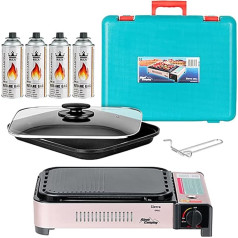 Mianova Camping Grill Outdoor Gas BBQ Camping Gas Cartridges Set Grill Plate Camping Stove Emergency Stove Gas Grill Barbecue Table Grill Plate Grill Case 4 Gas Bottles