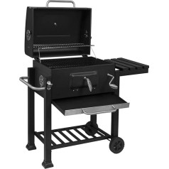 WOLTU CPZ8135sz Charcoal Grill Charcoal Tub Height Adjustable BBQ Grill Stand Grill with Wheels 113 x 45.5 x 100 cm Barbecue Grill for Garden Camping, Black