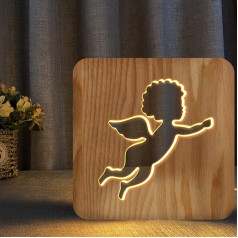 SOLUSTRE 1 x Little Angel Night Light Birthday New Year Gift Children's Room Night Lamp Desk Reading Lamp LED Table Lamp Wooden Lights Hollow Out Wood Bedroom Lighting 3D