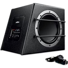 AXTON ATB20A - 20 cm / 8 inch Active Subwoofer for Cars and Motorhomes, Compact Casing Bass Box with Amplifier, Active Bass Box with High Level Inputs, 100 Watt RMS