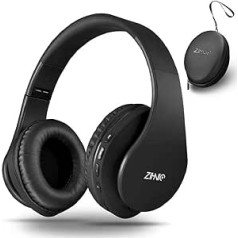 ZIHNIC Bluetooth Over Ear Headphones, Wireless Foldable Stereo Headset, Wireless Sound Insulation Headphones with Built-in Microphone, Micro SD/TF FM, On-Ear Headphones for Phones/Pads/PC (Black)