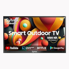 SYLVOX 1000 nits 75 Inch Outdoor TV IP55 Waterproof, Smart Android TV 4K UHD, HDR 10, Dolby Audio TV, Voice Search, DTV & ATV, DVB-T/C/T2/S/S2 Chromecast HBBTV, Deck Pro Series