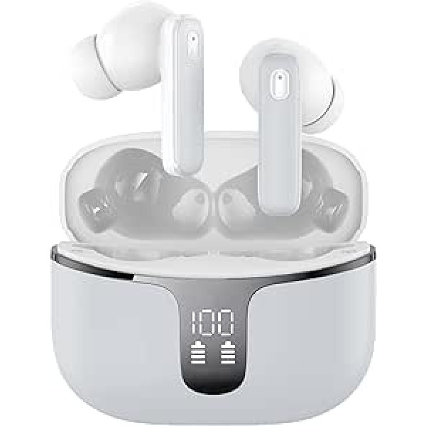 Renimer Bluetooth Headphones, In-Ear Headphones, Wireless Bluetooth 5.3 Wireless Headphones with 4 Microphones, Wireless Earbuds, 40 Hours HiFi Stereo, LED Display, USB-C, IP7 Waterproof Earbuds,