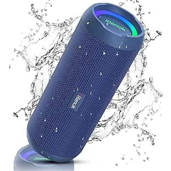 RIENOK Bluetooth Speaker with Light Bluetooth 5.3 Music Box Bass Wireless Box with IPX7 Waterproof Stereo Sound Portable Blue