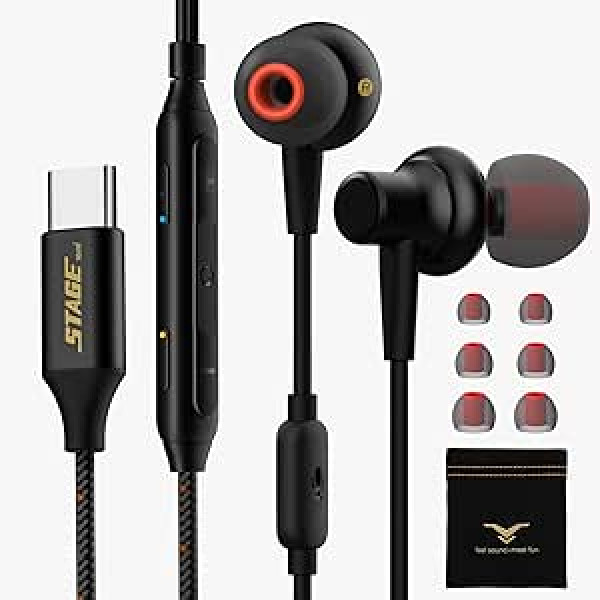 USB C In-Ear Headphones with Super Bass and 7.1 Surround Mode, Type C Headphones HiFi Sound Headset with Microphone for Samsung Galaxy S23 S22 S21 S20 Ultra Plus iPhone 15 Series iPad Pro Air 4 Mini 6