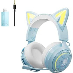 Somic Cat Ear Headphones, 2.4G/Bluetooth Wireless Gaming Headset for PS5, PS4, PC with RGB Lights and Retractable Microphone, 10 Hours Playtime, for Laptop, Smartphone-GS510 Pro - Blue