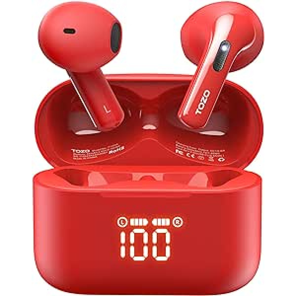 TOZO Tonal Fits(T21) Earbuds Wireless Earbuds Bluetooth Headphones with LED Digital Display, Dual Mic Call Noise Cancelling with Wireless Charging Case - Red