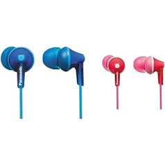 Panasonic RP-HJE125 In-Ear Headphones (Three Pairs of Adapters, 10-24,000 Hz, 1.1 m Cable) Blue & RP-HJE125E-P In-Ear Headphones (Three Pairs of Matching Pieces, 10-24,000 Hz, 1.1 m Cable) Pink