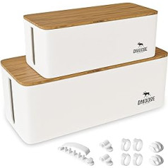 DMoose Cable Boxes Large and Small Pack of 2 Cable Organiser Box for Hiding Power Strips Wood Print White ABS Plastic Enough Space for Plugs and Power Strips