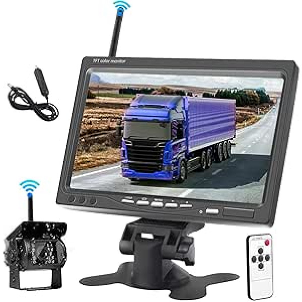 Wireless Reversing Camera and 7 Inch HD Monitor, Set Reversing Camera Wireless Vehicles Parking Assistance System, Night Vision Waterproof Car Camera for Trailer, Bus, Truck, Motorhome, Horse Trailer,