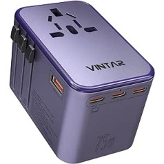 Travel Adapter Worldwide, VINTAR 75W GaN Travel Plug Adapter Worldwide with 3 USB-C PD & 1 USB-A QC, All-in-One Travel Essentials for UK/EU/USA/AUS, Universal Travel Adapter Worldwide for Laptops