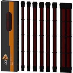 dcl24.de 30 cm Sleeved Cable PC Extension Kit Black/Red for Power Supply, GPU/CPU, PSU Cable Extensions with Cable Combs, 3 x 8-Pin PCIe Suitable for All Graphics Cards