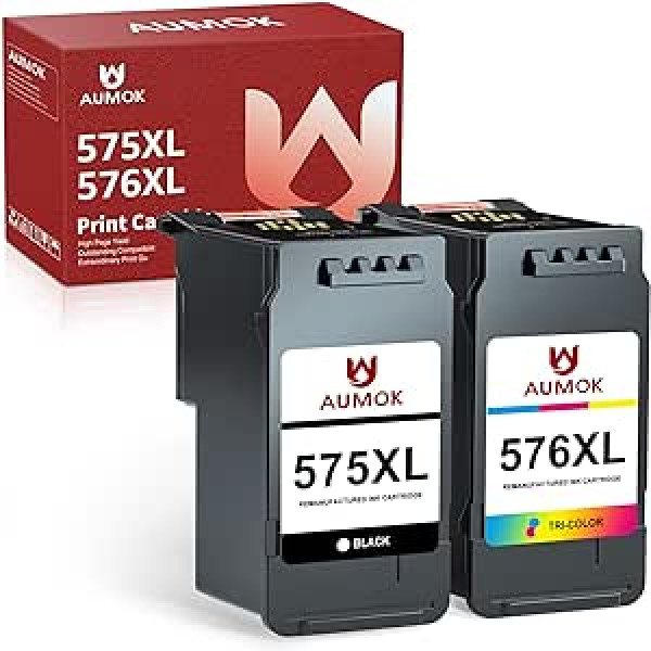 AUMOK Remanufactured Ink Cartridges Replacement for Canon Printer Cartridges 575 576 XL for PIXMA TS3550i TS3551i TR4750i TR4751i Ink (1 Black, 1 Colour)