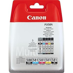 Canon Original PGI-580 PGBK, CLI-581 (C/M/Y/BK) Tintenpatrone – Schwarz (5 Stück)