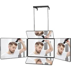 BTSAE 360 Degree Mirror with Light, Folding Mirror, 5 Pieces, Hair Self-Cuting, Height-Adjustable & Rechargeable Cosmetic Mirror, Shaving Mirror, Hairdressing Mirror for Makeup, Styling, Shaving