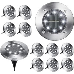 BrizLabs Pack of 12 Solar Floor Lights for Garden, 8 LEDs, Solar Lights, Outdoor Light, LED Solar Garden Lights, Waterproof, Cool White Solar Lights for Outdoors, Lawn, Driveway, Walkway, Patio, Patio
