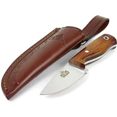 Hobbit Outdoor Camping Neck Knife Survival Bushcraft Knife Neck Knife, Fixed Blade 7 cm Steel MOVA-58, Cocobolo Wooden Handle, Leather Sheath, Made in Spain