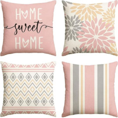 Artoid Mode Pink Dahlia Geometric Cushion Covers, Set of 4, 50 x 50 cm, Spring Decorative Cushion Cover, Couch Living Room, Outdoor Decoration