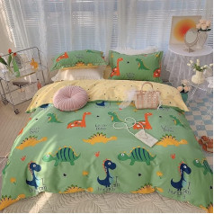 GETIYA Dino Bed Linen 135 x 200 cm Boys Children's Bed Linen Dinosaur 100% Cotton Duvet Cover Dino Pattern Reversible Bedding with Zip Girls Bed Linen with Pillowcase 80 x 80 cm