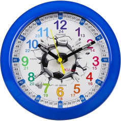 Kiddus Children's Wall Clock Analogue Time Teacher with Time Learning Exercises Silent Clock Many Languages Français Football