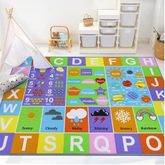 Capslpad Kids Play Mat, 150 x 200 cm, ABC, Alphabet, Numbers, Shapes, Weather, Planets, Educational Learning Area, Large Size, Non-Slip Play Mat for Kids, Playroom, Classroom