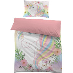 MUSOLEI Einhorn Bettwäsche 135 x 200 cm 3D-Druck Einhorn Kinder Bettwäsche Set Rosa 135 x 200 cm und 1 Kissenbezug 50 x 75 cm für Mädchen, Einhorn 01