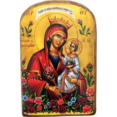 Handmade Wooden Icon of the Virgin Mary of the Unwithered Rose / MP2