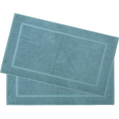 ZOLLNER Set of 2 Bath Mats in 50 x 80 cm – Particularly Absorbent and Soft Bath Mat in Turquoise – with Draft Stripes and Woven Frame – Cotton – Hotel Quality