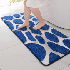 chakme Microfibre Bath Mat, Non-Slip, 60 x 152 cm, Soft Bathroom Rug, Cobblestone Bath Mat, Shower Mat for Bathroom, Bedroom and Living Room, Royal Blue & White