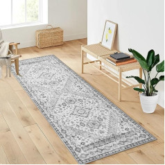 LuxFocus Vintage Runner Rug, Extra Long Rug, Hallway Corridor Rug, Low Pile, Machine Washable Kitchen Rug, Non-Slip, Foldable Runner, Dirt-Repellent, Grey, 60 x 230 cm