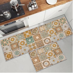 Kitchen Rugs Set 2 Pieces Non-Slip Kitchen Mat Set Washable Kitchen Mat for Kitchen Entrance Hallway Runner Set Washable Runners (Colored Marble A, 43 x 150 cm + 43 x 75 cm)