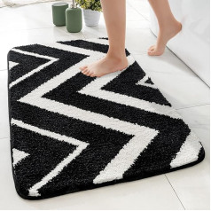 MIULEE Bath Mat Geometric Bathroom Rug Non-Slip Absorbent Bath Mat Machine Washable Microfibre Fluffy Bath Mat Shower Mat for Bathroom 50 x 80 cm Black