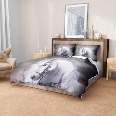 Horse 3D Print Bed Linen Set, Children's Bed Linen Set, Animal Horses Motif, Microfibre Duvet Cover Set with Zip and Pillowcase 50 x 75 cm, for Children, Boys, Teens (Horse B, 220 x 240 cm)