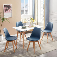 Furnitable Dining Room Set of 4 Chairs, Dining Table with Metal Frame, Kitchen Table and 4 Padded PU Leather Kitchen Chairs, White Table and Dark Green Chairs