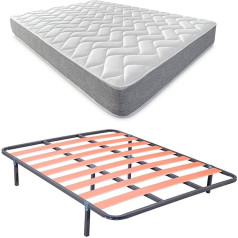 Duérmete Online DUÉRMETE ONLINE Full Bed with Reversible Viscotec Mattress (Face for Winter/Summer) + 4 Leg Slatted Frame, Alloy Steel, Grey, 90 x 190 cm