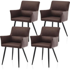 Tukailai Leisure Dining Room Chairs Set of 4 Faux Leather with Armrests and Backrest, Upholstered Chair Living Room Chair Kitchen Chair Padded Seat Metal Legs Reception Dining Room Kitchen Brown