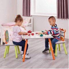 Liberty House Toys Lion and Zebra Technical Wood Table and Chairs, Multi-Colour, H440 x W600 x D600 mm