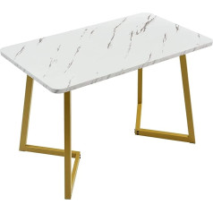 Merax Dining Table 117 cm, Dining Room Table, Kitchen Table, Rectangular Table, Sturdy Metal Frame, Modern Marbling Dining Table with Metal Legs, for Dining Room, Living Room, Gold & White