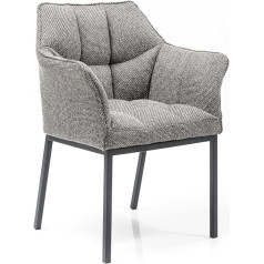 Kare Thinktank Design Armchair Upholstered Chair with Quilting, Dining Room Chair with Woven Pepper and Salt Pattern, Grey, XXL Dining Room Chair (H x W x D) 85 x 65 x 55 cm