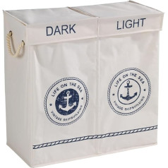 Wenko Wäschesammler Sylt, maritimer Wäschekorb mit 2 Kammern und separaten Deckeln, geflochtene Tragegriffe für einfachen Transport, 108 Liter Volumen, (B x H x T): 60 x 60 x 30 cm, Beige