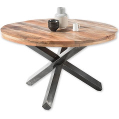 Stella Trading ACE Dining Table Round Solid Wood Mango - High-Quality Dining Room Table with Metal Frame for Your Dining Room - 130 x 77 x 130 cm (W x H x D)